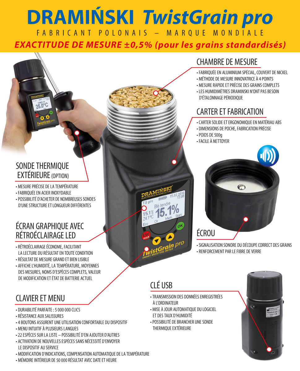 Mesureur d'humidité des grains intégré, appareil de contrôle portatif de l'humidité  pour le blé de maïs-riz, appareil de mesure de la température d'humidité  des grains LCD pour le haricot de maïs de